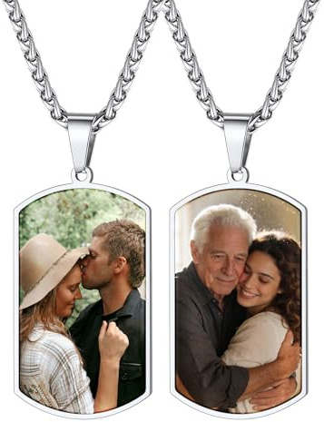 Custom4U Personalisierte Kette mit Foto & Gravur, Herz/Rund/Quadratisch Halskette mit Bildgravur aus Edelstahl, Längenverstellbar Fotokette für Damen Herren als personalisierte Fotogeschenke