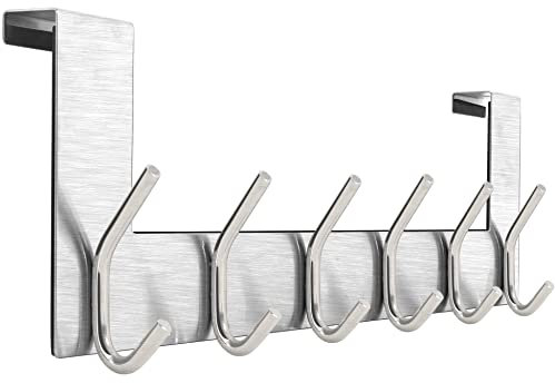 WEBI Appendiabiti da Porta,Attaccapanni da Porta,Gancio Porta,Acciaio Inox Appendino da Porta con 6 Ganci,Porta Accappatoio da Bagno,2.1cm,Argento