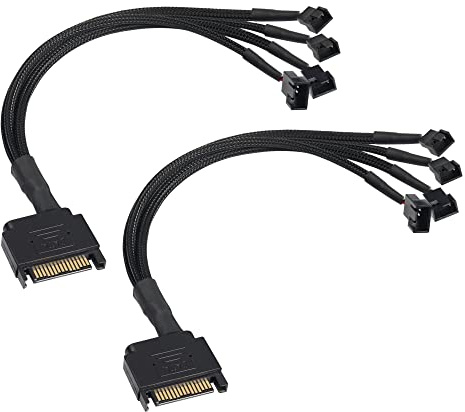 GINTOOYUN 2 Stück SATA auf 3-polig/4-poliges Gehäuse-Erweiterungsventilatorkabel, 15-polig, SATA auf 4 x 3-polig, 12 V Computer-Lüfter-Hub für CPU-Lüfter, Computer-Host, Computer-Motherboard usw