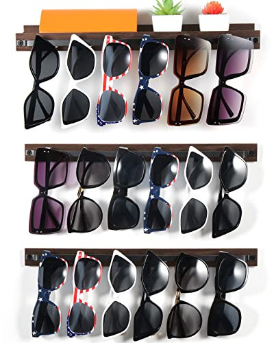 ART-GIFTREE 3 Pack Sonnenbrillenhalter Organizer-Wandmontierter Brillenständer aus Holz, Brillen-Hängeständer für die Haustür, den Eingangsbereich, das Wohnzimmer, die Garage