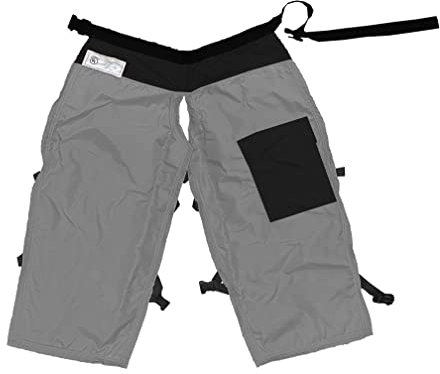 FORESTER Kettensägen-Chaps für Herren – verstellbarer Gürtel – Kettensägen-Chaps für Herren, Schürzen-Stil mit Tasche, Kettensägen-Sicherheitsausrüstung, Grau/Schwarz, 94 cm