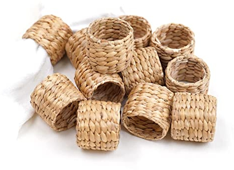 Exogio 12Pcs Gewebte Servietten Ringe aus Wasser Hyazinthe, Serviettenring Boho-Stil, Natürliche Serviettenhalter Tischdekoration, Serviettenschnallen für Sommer Familienessen Hochzeit Party