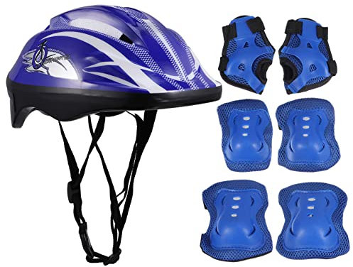 CLISPEED Kids Protective Gear Set 7 Pcs Adjustable Helmet Knee Elbow Pads for Roller Skating Scooter Cycling Boys Girls 3-8 Years Old Lightweight Safety