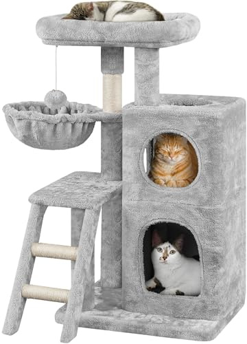 Yaheetech Árbol de Escalada para Gatos con Escalera, Torre de Gatos Grandes Gris Claro 94 cm