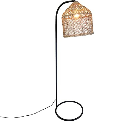 Lumisky Lampadaire d'extérieur sur secteur SELMA en métal avec abat-jour en polyrotin H150 cm culot E27