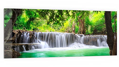 DEQORI Küchenrückwand Glas | Motiv Wasserfall im Regenwald | 125x50 cm | Bad- oder Herd-Rückwand | Herdblende Spritzschutz für Küche & Badezimmer | moderne Deko für Fliesenspiegel