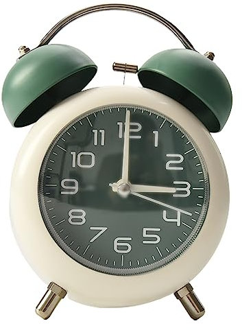 Oniissy Réveil à double cloche rétro en métal avec veilleuse, réveil mécanique silencieux sans tic-tac, convient pour la maison, la chambre à coucher, le bureau, les voyages - Vert
