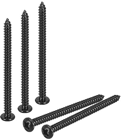 sourcing map #6 x 2 Phillips Pan Head Self-tapping Screw, 50pcs - 304 Stainless Steel Round Head Wood Screw Full Thread (Black)