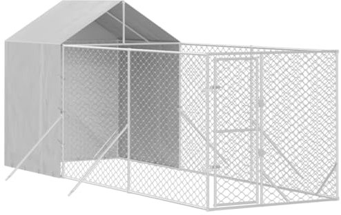 vidaXL Hundgård med tak silver 2x6x2,5 m galvaniserat stål, hundbur, hundinhägnad, lekhage för hundar, hundburar, djurinhägnad, lekhagar för hundar