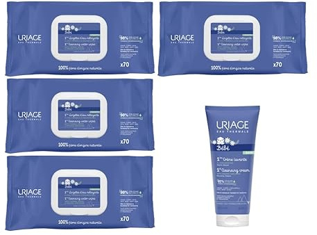 PARAVOSTRA URIAGE | Pack bebé: 1ª Toallitas Limpiadoras 4x 70 + 1ª Crema Limpiadora 200 ml | Aseo diario del bebé | Limpia suavemente | Protege la piel | Nutre y suaviza | Fórmula natural