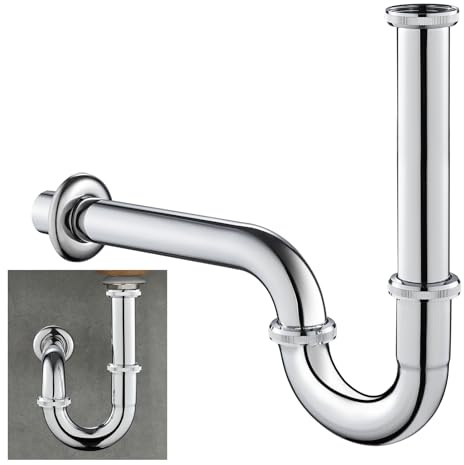 KEOKBON Universal Siphon Chrom 1 1/4 x 32 mm für Waschtisch, Geruchsverschluss Edelstahl Syphon Badezimmer Röhrensiphon Ablaufgarnitur Waschbecken