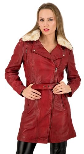 URBAN 5884 Chaqueta de Cuero para Mujer, MILOU, Abrigo de Piel de Cordero Auténtica, Chaqueta de Invierno Suave al Tacto, Rojo, XL