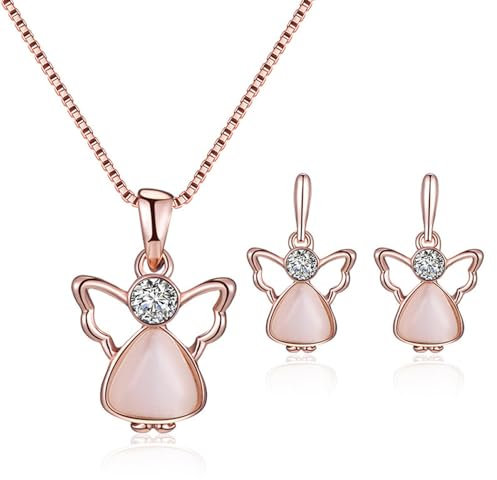 TOFBS Conjunto Joyas Ángel Alas Piedra Ojo Gato Collar Pendientes Cristal Brillante Mujer Accesorios Elegantes