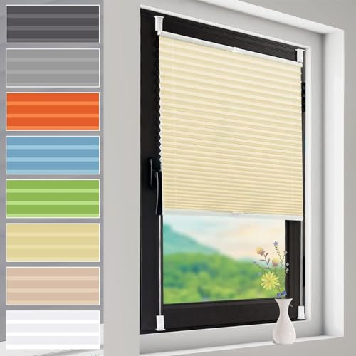 Window Blinds No Drilling, 65 x 100 cm Thermal Self Adhesive Stick On Blinds No Drill Blinds Includes All Assembly Parts, for Bedroom,Kitchen,Bathroom, Beige
