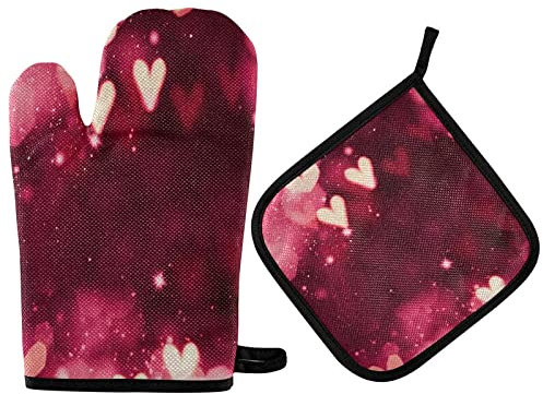 Ofenhandschuhe Herz-Hintergrund Kochhandschuhe Waschbare Grillhandschuhe Anti-Rutsch Topfhandschuhe Für BBQ Backen Kochen