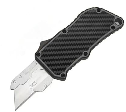 OTF Box Cutter Automatic Utility Knife Dual Action Out the Front (Carbon Fiber Black)(Handle Only)