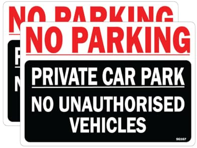 2 PACK - 14cm No Parking Private Car Park Self Adhesive Stickers - Sign, Caution, Driveway Warning, Private Property - SG167