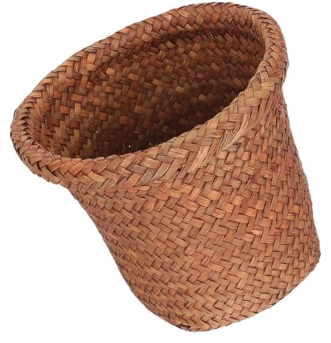 Cabilock 1pieza Cesta De Basura Tejida De Algas Contenedor De Residuos Decorativo Para Hogar Papelera De Almacenamiento Multiusos Diseño Rústico Para Baño y Oficina