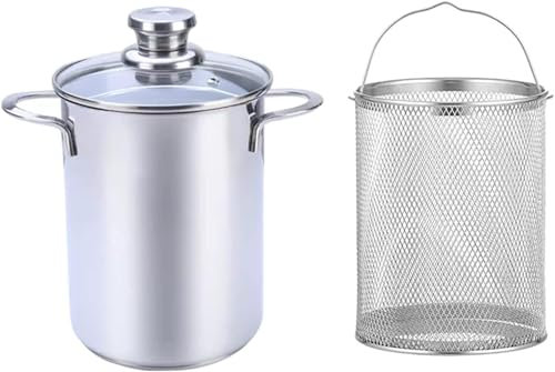 UNbit Pots à pâtes Pot à asperges de 4,2 L, cuiseur à pâtes à vapeur for légumes et asperges en acier inoxydable 304, poêle à frire à l'huile avec panier et couvercle for la cuisine à domicile, ustens
