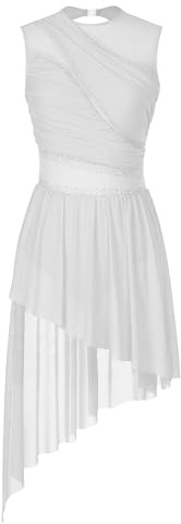 Yruioon Eiskunstlauf Kleid Damen Glitzer Ballettkleid Ärmellos Lyrisch Tanzkleid mit Asymmetrisch Rock Modern Contemporary Tanzkleidung
