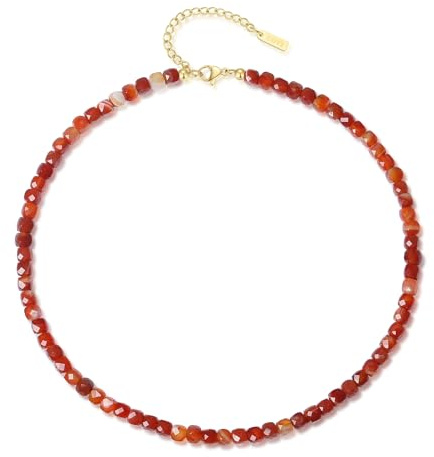 COAI Collier Pierre Naturelle pour Femmes, Collier Cornaline Rouge Facettée Carrée, Cadeau Noël/Anniversaire/Saint-Valentin/Fête des Mères