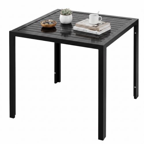LIFERUN Gartentisch Wetterfest klein, 75x75 cm Aluminium Balkontisch | Outdoor Quadratisch Terrassentisch Vollmetalltisch für Garten, Terrasse und Balkon, Schwarz (4,6 cm schmales Brett)