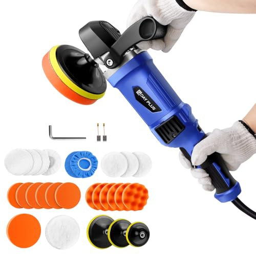 1400W Dual Action Polisher Car Polisher Buffer Kit for Car Detailing, 6 Variable Speed Car Buffer Polisher Car Polishing Machine with 150/180mm Polishing Plate, Removable D-Handle & Side Handle
