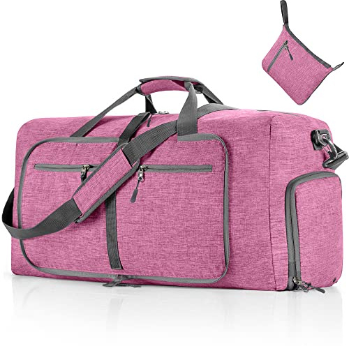 Vomgomfom 115L Reisetasche mit Schuhfach, Große Falttasche für Camping, Reisen, Fitness, Hellpurpur