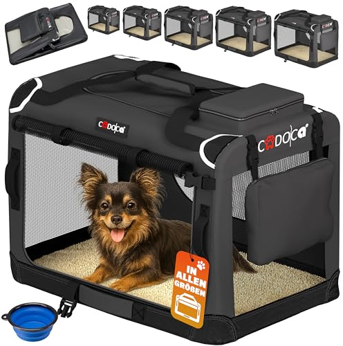 CADOCA® Hundebox faltbar Transportbox S 50x34x36cm robust atmungsaktiv Transporttasche Auto Rückbank Haustiertransportbox Hundetragetasche Anthrazit
