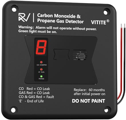 VITITE RV Carbon Monoxide & Propane Detector, Replacement for Old RV Gas Detector #31011, 2 in 1 Dual CO/LP Gas Alarm, Hardwired - VDC 12V, Flush Mount, Black
