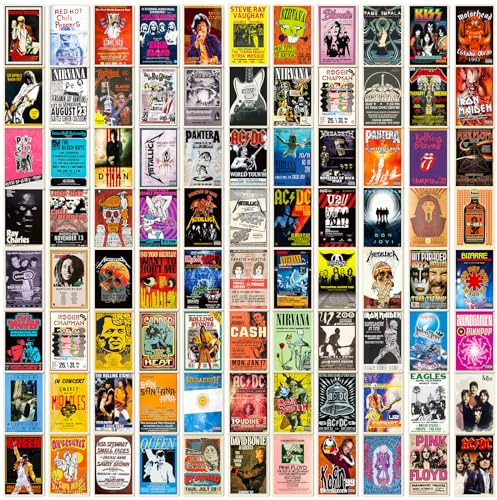 Retro Rock Poster Stickers, 100pcs Band Stickers for Classic Rock Music, Colorful VSCO Waterproof Vinyl Decal for Water Bottles Laptop Bicycle Skateboard Luggage, Adults