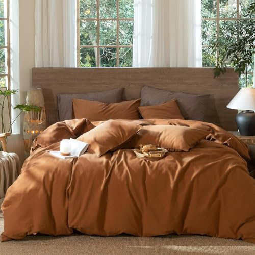 Lanqinglv Ropa de cama de algodón Renforce 200 x 220 cm color caramelo, aspecto de lino, ropa de cama de algodón con cremallera, certificación ÖKO-TEX apta para alérgicos, 1 funda nórdica y 2 fundas