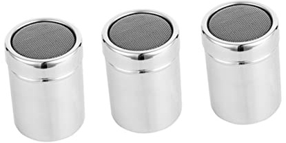 BIUDECO 3pcs Stainless Steel Seasoning Shaker Cocoa and Pepper Shaker Cover for Baking and Cooking Keeps Spices for Icing Sugar and Flour