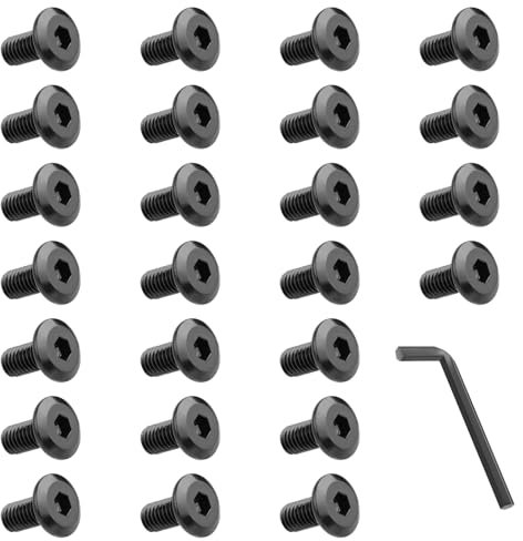 HOTUT 25 Pcs M6 Bolts Set, Black Hexagon Socket Head Cap Screws with Wrench, Stainless Steel Round Head Hex Socket Head Cap Machine Screws, Thread Fastener Hex Bolts, Pan Head Furniture Bike Bolts Set