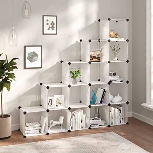 Xichuzi Regalsystem mit 15 Würfeln Transparent PP, Vitrine, Raumteiler Regal, Steckregal, Regalsystem, Stufenregal, Bücherregal, Schrank Regal
