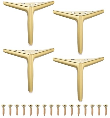 sourcing map 4Pcs Metal Furniture Legs, 6 Inch (Brushed Gold) | Triangular,Heavy Duty,Furniture Feet,DIY Replacement Dresser Legs for Bed, Table, Cabinet, Sofa Chair