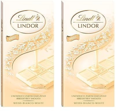 Lindt LINDOR Tavoletta di Cioccolato Bianco con Ripieno al Cioccolato Bianco, formato 100g (Confezione da 2)