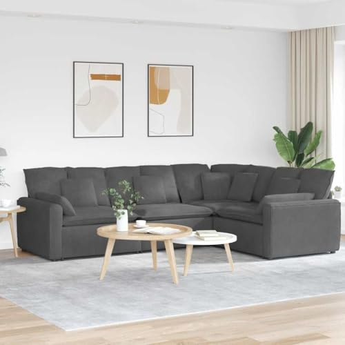 Gecheer Divano Modulare, Design Elegante con Seduta Morbida in Tessuto di Velluto a Coste Grigio Scuro 317x217x64 cm in Metallo e Legno for Soggiorno e Spazi Open Space
