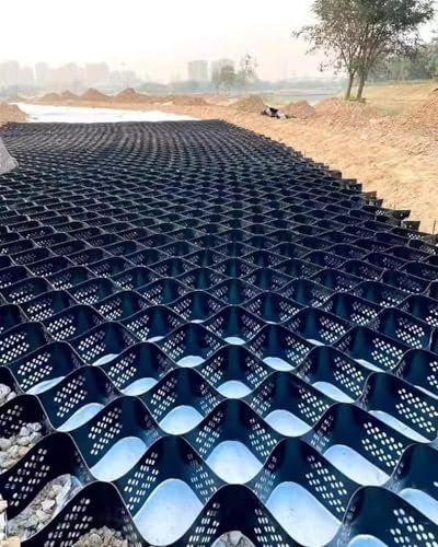 Rasengitter Kunststoff Geogitter für Kiesauffahrten, HDPE, Faltbares, Zugfestes Geozellen-Bodengitter, Kiesstabilisierungsgitter für Parkplätze, Wege, Böschungen und Terrassen, Pflasterplatten(5x7M/16