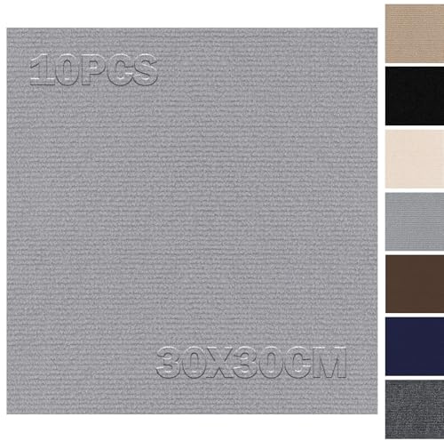 Dalles de moquette autocollantes 30x30cm - Lot de 10 - 0,9m² - Tapis de sol, dalles de moquette pose libre, dalles de moquette avec support arrière, revêtement de sol pour commerce, appartement