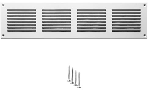 400 x 100 mm Lüftungsgitter, Weiß – Metall-Lüftungsgitter mit Insektenschutz – rechteckige Lüftungsabdeckung für Wände und Decken – Zu- und Abluftgitter für Innen- und Außenbereiche