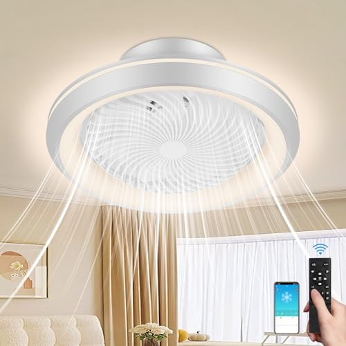 Deckenventilator mit Beleuchtung,360° Drehung Reversibel Deckenleuchte mit Ventilator,Ø49cm Deckenventilator mit Fernbedienung APP,3 Farbtemperatur,6 Gang,Timer,Leise Deckenlampe mit Ventilator,Weiß