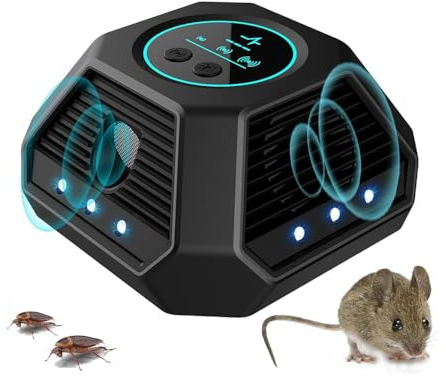 Ultraschall Maus und Ratten 360°,4 Funktionsschalter,Schädlingsvertreiber elektronisch für Haus,Keller,Garten,Mäuse und Ratten vertreiben ohne Chemie und Mäusefalle