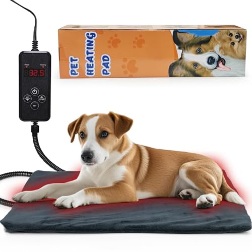 NAMOTEK Heizdecke für Haustiere - Temperatur & Timer einstellbar, wasserdichte Wärmematte mit kaufester Leitung, automatische Abschaltung für Hunde & Katzen