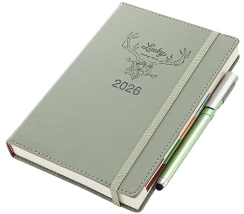 Donfulfip 2026 Terminplaner A5, ein Tag pro Seite, Akademischer Terminplaner 2026, Januar-Dezember, täglicher & monatlicher Planer, Organisationsjournal mit Stift-Set, Aufklebern, farbigen Monats-Tabs