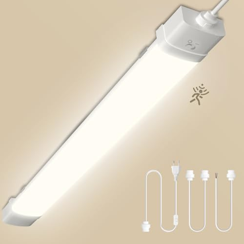 Viugreum 90cm LED Feuchtraumleuchte mit Bewegungsmelder, 30W LED Leuchtstoffröhre, 3000K Warmweiß Leuchtstofflampe, Wasserdicht Deckenleuchte Lampe, Röhre für Keller, Werkstatt, Garage, Küche