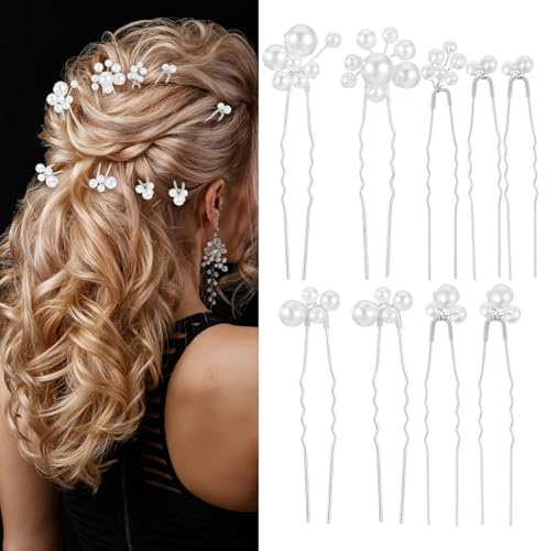 9 Pieces Pearl Hair Pins for Wedding, Bridal Hair Pins for Women, Bridal Hairs Accessories for Party Wedding Hairstyles Accessories for Brides Bridesmaid Girls Silver