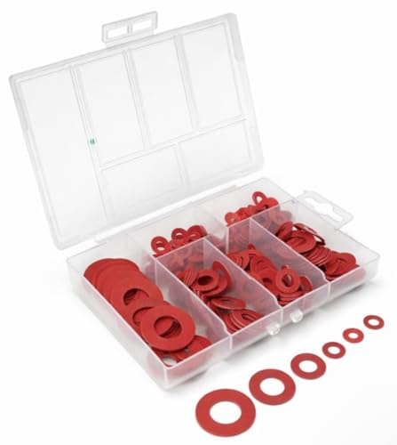 170pcs Red Fibre Washers Assortment Kit, Multi-Size Plumbing Gaskets Set with Storage Case