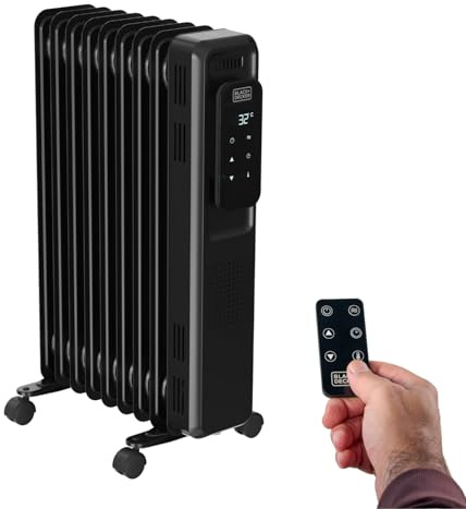 Black+Decker BXRA2001E - Radiador de aceite electrónico | 2000W | 9 elementos | 3 intensidades calor | display digital | termostato ajustable | temporizador 24h | ultra silencioso