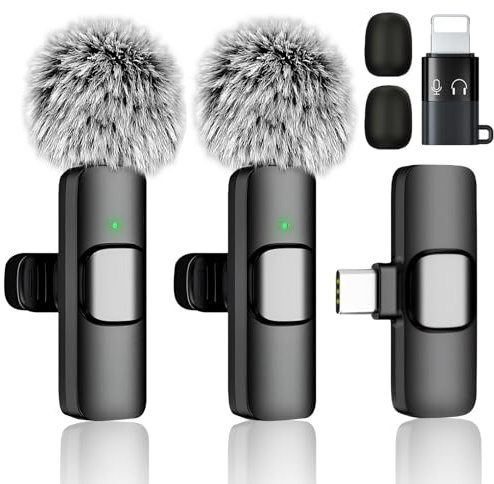 Wireless Lavalier Microphone, Wireless Mic Compatible For 2pcs Phone Clip On Mini Lapel Microphone For Video/Recording/Vlogging/Meeting